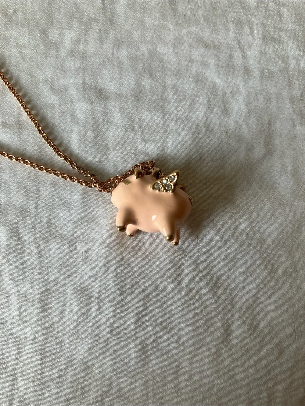 Kate Spade: Rose Gold Tone Pig “When Pigs Fly”Pendant Necklace- Dust Bag